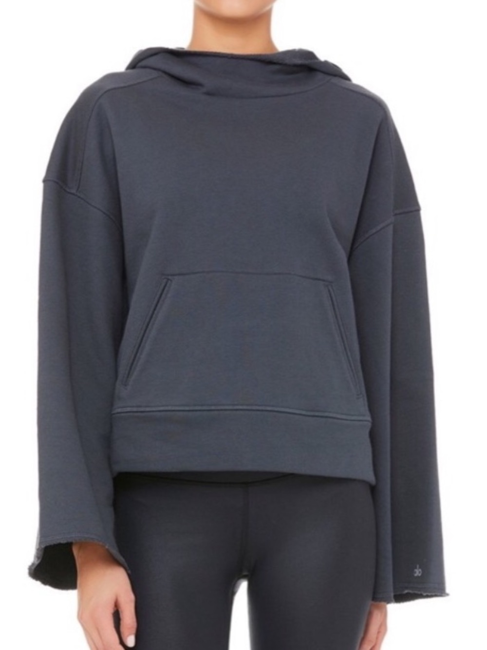 Alo Yoga oversized Box Crop Hoodie Raw Hem Cotton Blend Sweatshirt Womens sz xs